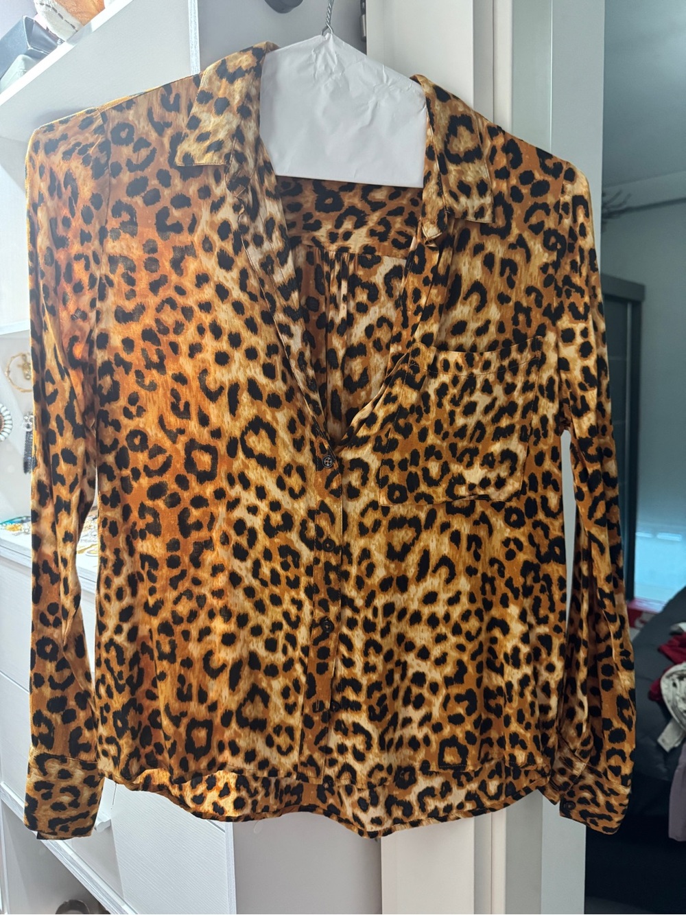 Leopard Print Long-Sleeve Button Top